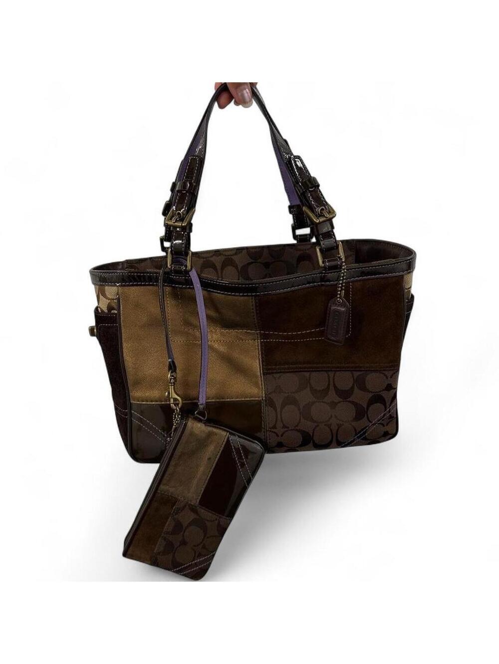 Vintage Y2K Coach holiday patchwork tote with matching wristlet